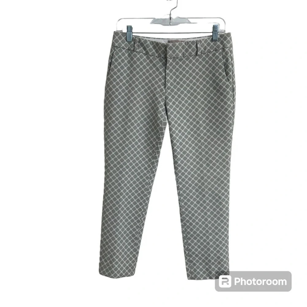 Banana Republic Hampton Pant Women 4P Gray White Geometric Print Crop Dress Pant - Picture 2 of 13